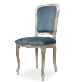 Casa Padrino Luxus Barock Esszimmer Stuhl Blau / Silber H. 100 cm