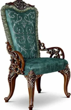 Casa Padrino Luxus Barock Esszimmer Stuhl mit Armlehnen Grün / Braun / Gold - Made in Italy