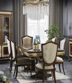 Casa Padrino Luxus Barock Esszimmer Stuhl mit Armlehnen Gold / Dunkelbraun / Gold - Luxus Esszimmer Möbel im Barockstil - Prunkvolle Barock Möbel - Barock Interior
