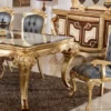 Casa Padrino Luxus Barock Esszimmer Set Blau / Weiß / Braun / Gold - 1 Barock Esstisch & 6 Barock Esszimmerstühle - Barock Esszimmer Möbel - Luxus Möbel im Barockstil - Edel & Prunkvoll