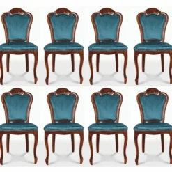 Casa Padrino Luxus Barock Esszimmer Stuhl 8er Set Blau / Braun - Barock Möbel