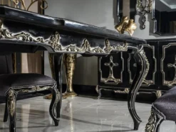 Casa Padrino Luxus Barock Esstisch Schwarz / Gold - Massivholz Esszimmertisch - Barock Esszimmer Möbel - Edel & Prunkvoll