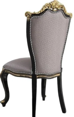 Casa Padrino Luxus Barock Esszimmerstuhl Set Silber / Schwarz / Gold - Handgefertigtes Küchen Stühle 6er Set - Barock Esszimmer Möbel - Edel & Prunkvoll