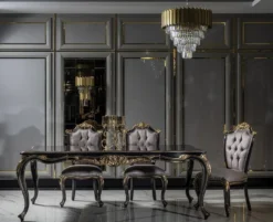 Casa Padrino Luxus Barock Esszimmerstuhl Set Silber / Schwarz / Gold - Handgefertigtes Küchen Stühle 6er Set - Barock Esszimmer Möbel - Edel & Prunkvoll