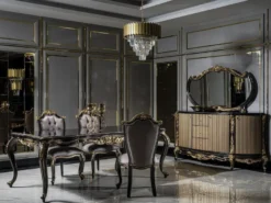 Casa Padrino Luxus Barock Esszimmerstuhl Set Silber / Schwarz / Gold - Handgefertigtes Küchen Stühle 6er Set - Barock Esszimmer Möbel - Edel & Prunkvoll