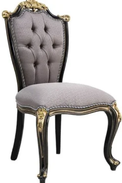 Casa Padrino Luxus Barock Esszimmerstuhl Set Silber / Schwarz / Gold - Handgefertigtes Küchen Stühle 6er Set - Barock Esszimmer Möbel - Edel & Prunkvoll