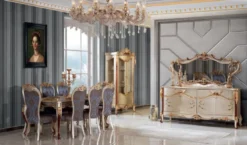 Casa Padrino Luxus Barock Esszimmer Set Blau / Silber - 1 Esstisch & 8 Esszimmerstühle - Prunkvolle Esszimmer Möbel im Barockstil