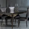 Casa Padrino Luxus Barock Esszimmer Set Blau / Schwarz / Gold - 1 Esstisch mit Glasplatte & 6 Esszimmerstühle - Edle Esszimmer Möbel im Barockstil