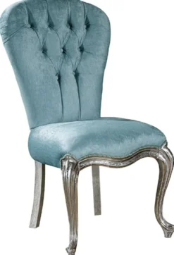 Casa Padrino Luxus Barock Esszimmer Stuhl Set Hellblau / Silber 55 x 55 x H. 107 cm - Küchen Stühle 6er Set - Edle Barock Esszimmer Möbel