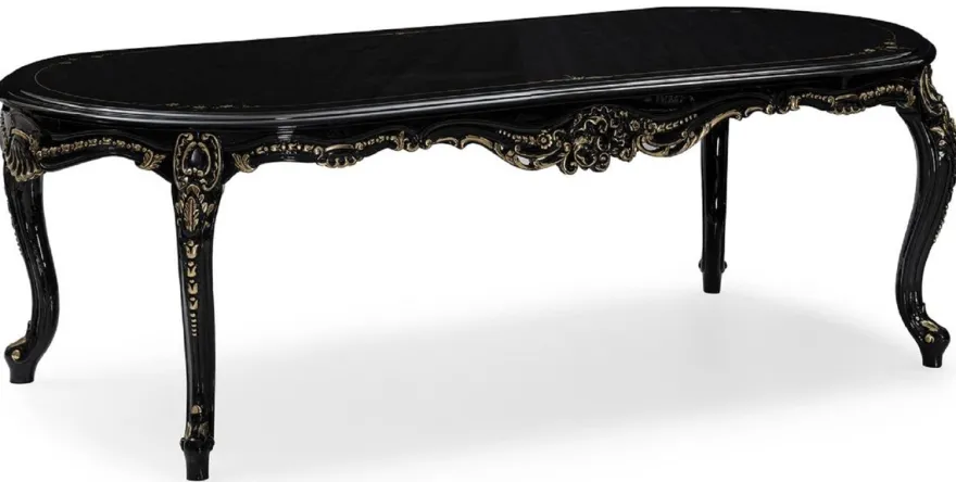 Casa Padrino Luxus Barock Esszimmer Set Creme / Schwarz / Gold - 1 Barock Esstisch & 6 Barock Esszimmerstühle - Luxus Esszimmer Möbel im Barockstil - Prunkvolle Barock Esszimmer Möbel