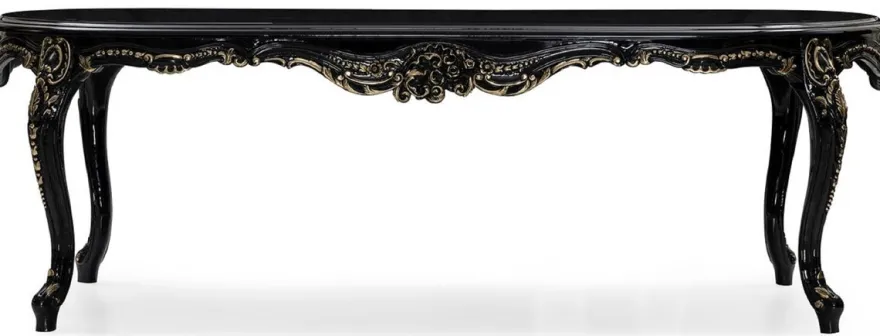 Casa Padrino Luxus Barock Esszimmer Set Creme / Schwarz / Gold - 1 Barock Esstisch & 6 Barock Esszimmerstühle - Luxus Esszimmer Möbel im Barockstil - Prunkvolle Barock Esszimmer Möbel
