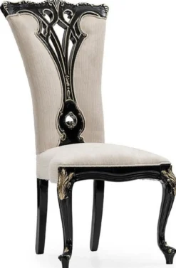 Casa Padrino Luxus Barock Esszimmer Set Creme / Schwarz / Gold - 1 Barock Esstisch & 6 Barock Esszimmerstühle - Luxus Esszimmer Möbel im Barockstil - Prunkvolle Barock Esszimmer Möbel