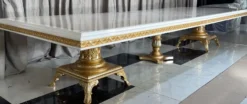 Casa Padrino Luxus Barock Esstisch Creme / Weiß / Gold 700 cm - Riesiger Massivholz Esszimmertisch - Esszimmer Möbel im Barockstil - Barock Möbel - Barock Einrichtung - Edel & Prunkvoll
