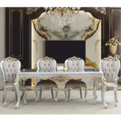 Casa Padrino Luxus Barock Esszimmer Stuhl mit Armlehnen Grau / Silber / Gold - Barock Möbel
