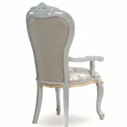 Casa Padrino Luxus Barock Esszimmer Stuhl mit Armlehnen Grau / Silber / Gold - Barock Möbel