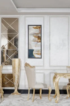 Casa Padrino Luxus Barock Esszimmer Stuhl 4er Set Grau / Gold - Prunkvolle Barockstil Küchen Stühle - Luxus Esszimmer Möbel im Barockstil - Barock Esszimmer Möbel - Barockstil Möbel
