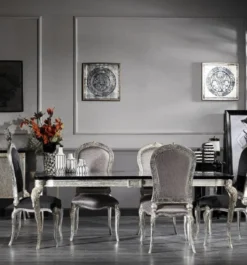 Casa Padrino Luxus Barock Esszimmer Stuhl Silber / Gold H. 102 cm - Barock Esszimmer Möbel