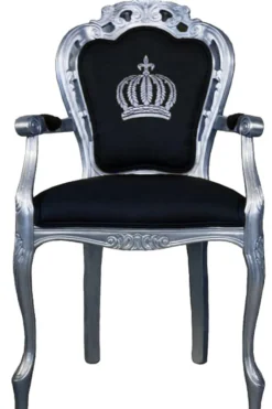 Casa Padrino Luxus Barock Esszimmerstuhl Pompöös von Harald Glööckler Schwarz / Silber - Breite 48 cm, Höhe 105 cm