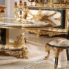Casa Padrino Luxus Barock Esszimmer Set Weiß / Mehrfarbig / Blau / Gold - 1 Barock Esstisch & 6 Barock Esszimmerstühle - Barock Esszimmer Möbel - Edel & Prunkvoll