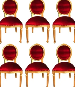 Casa Padrino Luxus Barock Esszimmer Set Medaillon Bordeauxrot / Gold 50 x 52 x H. 99 cm - 6 handgefertigte Esszimmerstühle - Barock Esszimmermöbel