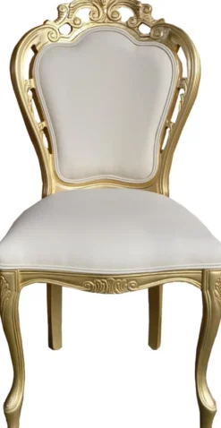 Casa Padrino Luxus Barock Esszimmer Stuhl Creme Lederoptik / Gold - Designer Stuhl - Luxus Qualität