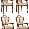 Casa Padrino Luxus Barock Esszimmer Set Braun / Weiß / Beige 57 x 43 x H. 105 cm - 4 Esszimmerstühle mit Armlehnen - Esszimmermöbel im Barockstil