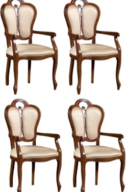 Casa Padrino Luxus Barock Esszimmer Set Braun / Weiß / Beige 57 x 43 x H. 105 cm - 4 Esszimmerstühle mit Armlehnen - Esszimmermöbel im Barockstil