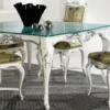Casa Padrino Luxus Barock Esszimmer Set Gold / Weiß / Silber - Verschiedene Tischgrößen - 1 Esstisch mit Glasplatte & 4 Esszimmerstühle - Edle Barock Esszimmer Möbel