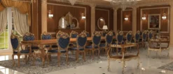 Casa Padrino Luxus Barock Esszimmer Set Weiß / Grün / Gold - 1 Barock Esstisch & 6 Barock Esszimmerstühle - Barock Esszimmer Möbel - Luxus Möbel im Barockstil - Edel & Prunkvoll - Luxus Qualität