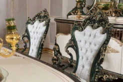 Casa Padrino Luxus Barock Esszimmer Set Weiß / Grün / Gold - 1 Barock Esstisch & 6 Barock Esszimmerstühle - Barock Esszimmer Möbel - Luxus Möbel im Barockstil - Edel & Prunkvoll - Luxus Qualität