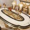 Casa Padrino Luxus Barock Esstisch Weiß / Blau / Gold - Prunkvoller Massivholz Esszimmertisch im Barockstil - Barock Esszimmer Möbel - Edel & Prunkvoll