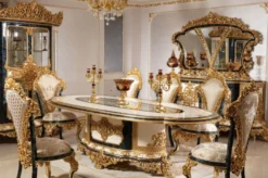 Casa Padrino Luxus Barock Esstisch Weiß / Blau / Gold - Prunkvoller Massivholz Esszimmertisch im Barockstil - Barock Esszimmer Möbel - Edel & Prunkvoll
