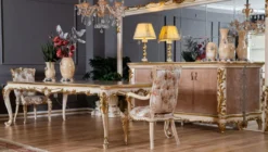 Casa Padrino Luxus Barock Esstisch Beige / Weiß / Gold - Prunkvoller Massivholz Esszimmertisch im Barockstil - Barock Esszimmer Möbel