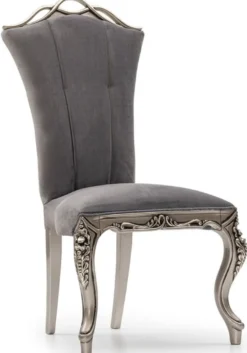 Casa Padrino Luxus Barock Esszimmer Stuhl 8er Set Grau / Silber - Prunkvolle Barockstil Küchen Stühle - Luxus Esszimmer Möbel im Barockstil - Barock Esszimmer Möbel - Barockstil Möbel