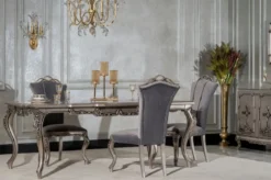 Casa Padrino Luxus Barock Esszimmer Stuhl 8er Set Grau / Silber - Prunkvolle Barockstil Küchen Stühle - Luxus Esszimmer Möbel im Barockstil - Barock Esszimmer Möbel - Barockstil Möbel