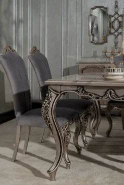 Casa Padrino Luxus Barock Esszimmer Stuhl 8er Set Grau / Silber - Prunkvolle Barockstil Küchen Stühle - Luxus Esszimmer Möbel im Barockstil - Barock Esszimmer Möbel - Barockstil Möbel