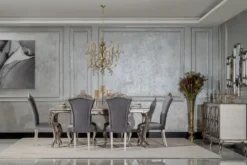 Casa Padrino Luxus Barock Esszimmer Stuhl 8er Set Grau / Silber - Prunkvolle Barockstil Küchen Stühle - Luxus Esszimmer Möbel im Barockstil - Barock Esszimmer Möbel - Barockstil Möbel