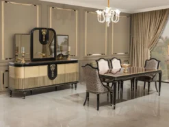 Casa Padrino Luxus Barock Esszimmer Stuhl 8er Set Silber Muster / Schwarz / Gold - Prunkvolle Barockstil Küchen Stühle - Luxus Barockstil Esszimmer Möbel - Barock Esszimmer Möbel - Barockstil Möbel