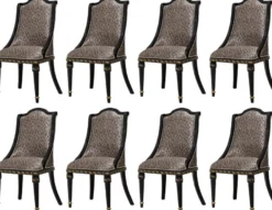 Casa Padrino Luxus Barock Esszimmer Stuhl 8er Set Silber Muster / Schwarz / Gold - Prunkvolle Barockstil Küchen Stühle - Luxus Barockstil Esszimmer Möbel - Barock Esszimmer Möbel - Barockstil Möbel