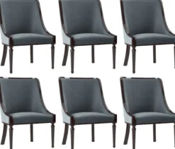 Casa Padrino Luxus Barock Esszimmer Stuhl Set Grau / Dunkelbraun Hochglanz 50 x 50 x H. 92 cm - Edles Küchen Stühle 6er Set - Barock Esszimmer Möbel