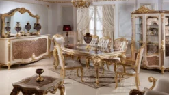 Casa Padrino Luxus Barock Esszimmer Set Weiß / Silber / Braun / Gold - 1 Barock Esstisch & 6 Barock Esszimmerstühle - Barock Esszimmer Möbel - Edel & Prunkvoll