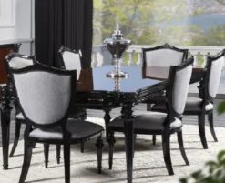 Casa Padrino Luxus Barock Esszimmer Set Silbergrau / Schwarz - 1 Barock Esstisch & 6 Barock Esszimmerstühle