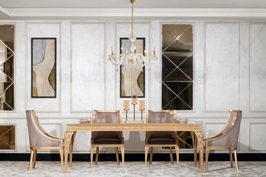 Casa Padrino Luxus Barock Esstisch Gold - Rechteckiger Barockstil Küchentisch - Luxus Esszimmer Möbel im Barockstil - Barock Esszimmer Möbel - Barock Einrichtung