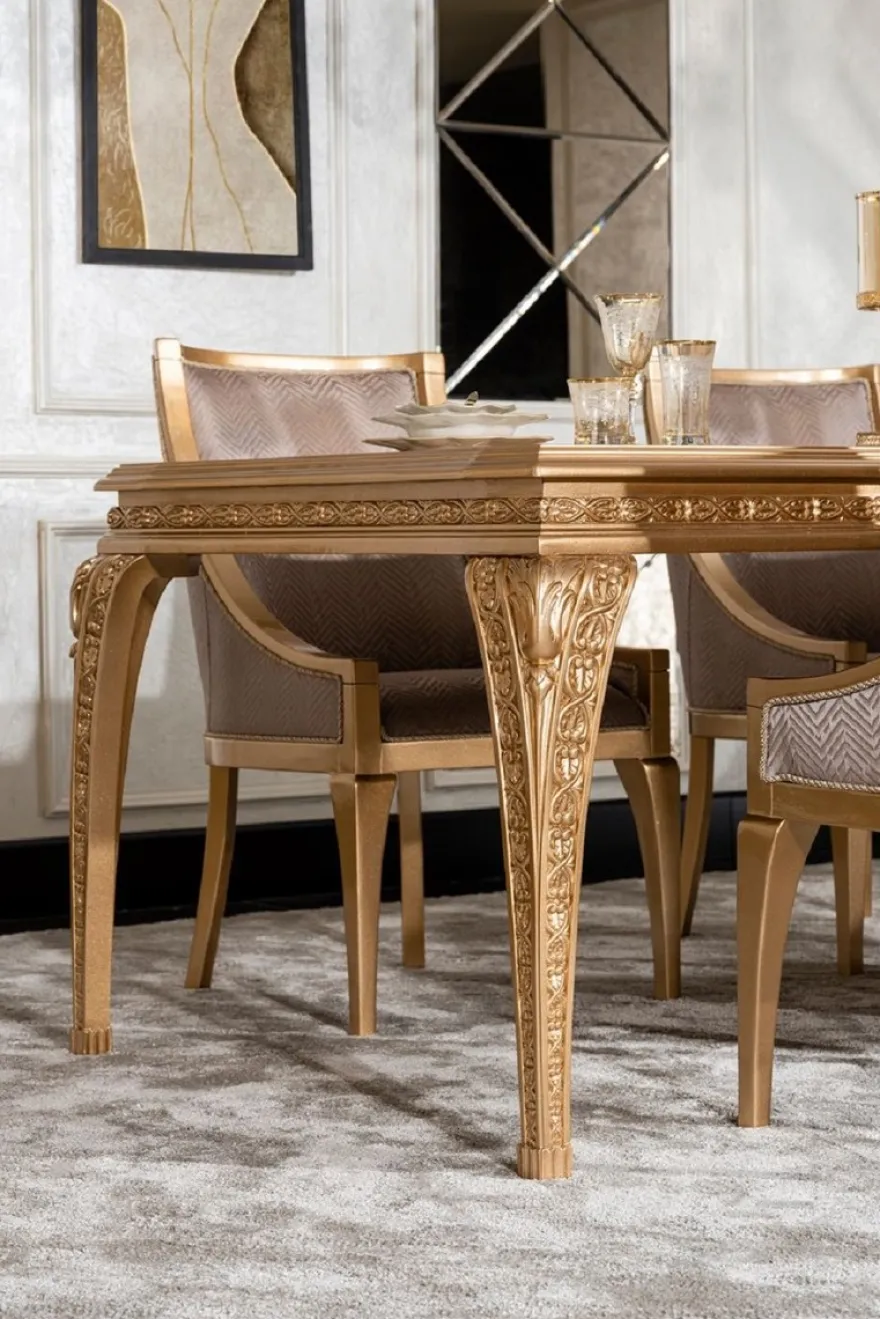 Casa Padrino Luxus Barock Esstisch Gold - Rechteckiger Barockstil Küchentisch - Luxus Esszimmer Möbel im Barockstil - Barock Esszimmer Möbel - Barock Einrichtung