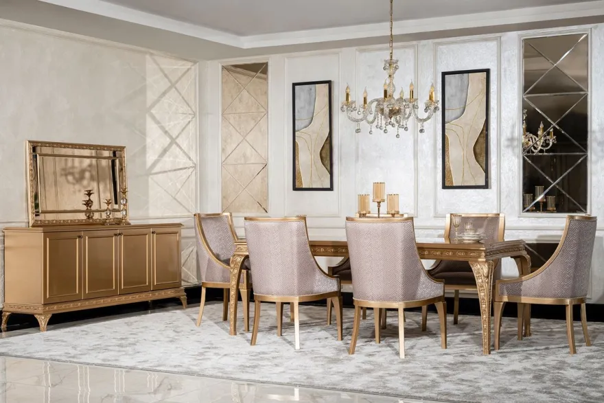 Casa Padrino Luxus Barock Esstisch Gold - Rechteckiger Barockstil Küchentisch - Luxus Esszimmer Möbel im Barockstil - Barock Esszimmer Möbel - Barock Einrichtung