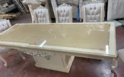 Casa Padrino Luxus Barock Esszimmer Set Silber / Beige / Weiß - 1 Barock Esstisch & 6 Barock Esszimmerstühle - Luxus Esszimmer Möbel im Barockstil - Prunkvolle Barock Esszimmer Möbel