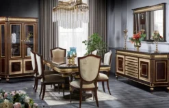 Casa Padrino Luxus Barock Esstisch Dunkelbraun / Gold - Handgefertigter Massivholz Esszimmertisch - Luxus Esszimmer Möbel im Barockstil - Barock Möbel - Barock Einrichtung