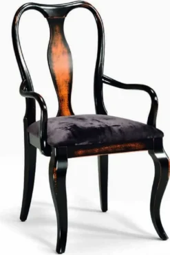 Casa Padrino Luxus Barock Esszimmer Stuhl mit Armlehnen Schwarz / Braun - Made in Italy