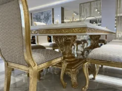 Casa Padrino Luxus Barock Esszimmer Set Creme / Weiß / Gold - 1 Esstisch & 10 Esszimmer Stühle
