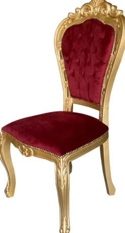 Casa Padrino Luxus Barock Esszimmer Stuhl Bordeauxrot / Gold - Handgefertigter Antik Stil Stuhl mit edlem Samtstoff - Esszimmer Möbel im Barockstil